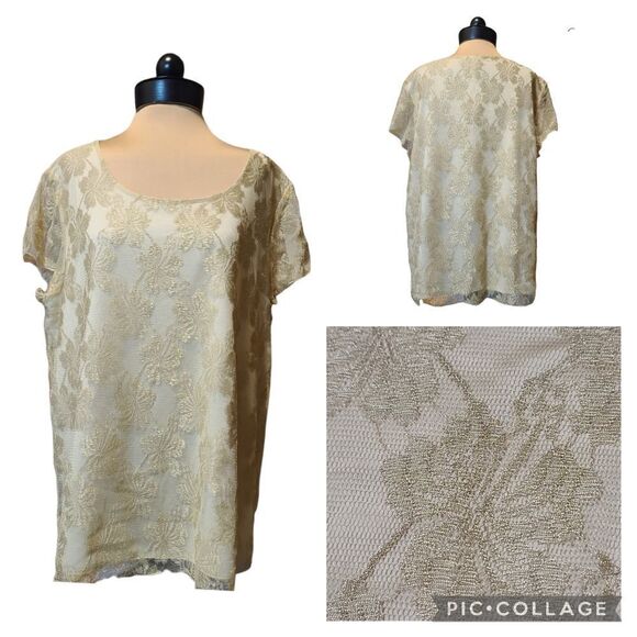 Gold Metallic Floral Top NWT 2X - Picture 1 of 8